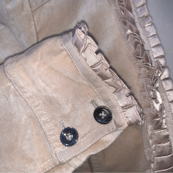 WHBM Sz 6 Tan Champagne Velvet Pleated Placket Collar Blazer - Picture 9 of 11